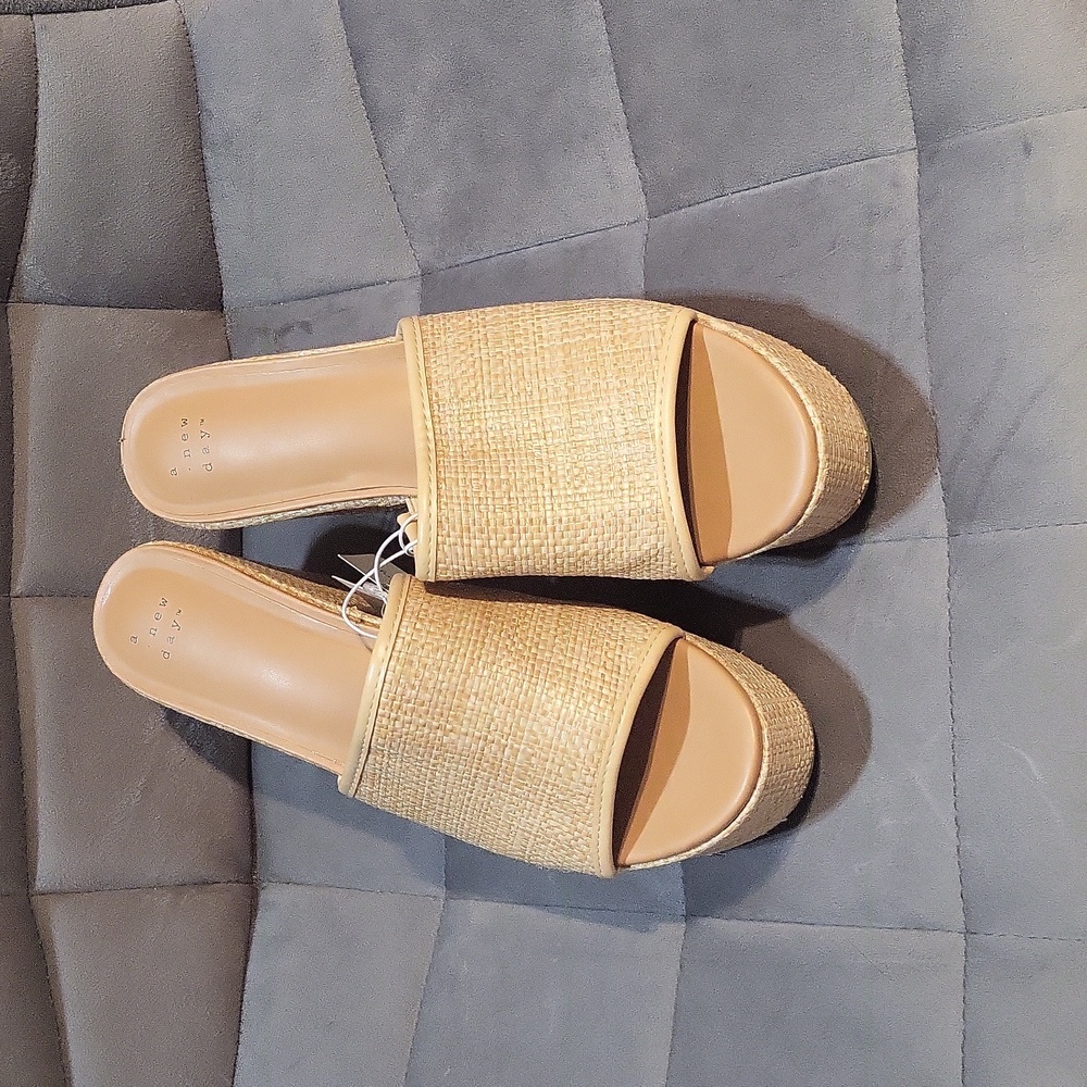 a new day Tan Woven Platform Slide Sandals